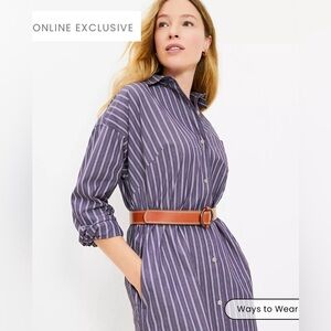 Petite Striped Mini Pocket Shirtdress - LOFT - NWT - Winter‎ Plum
